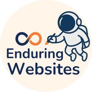 Enduring Websites logo featuring an astronaut drawing beside an infinity symbol, representing creative, professional, and user-friendly website design and hosting services.